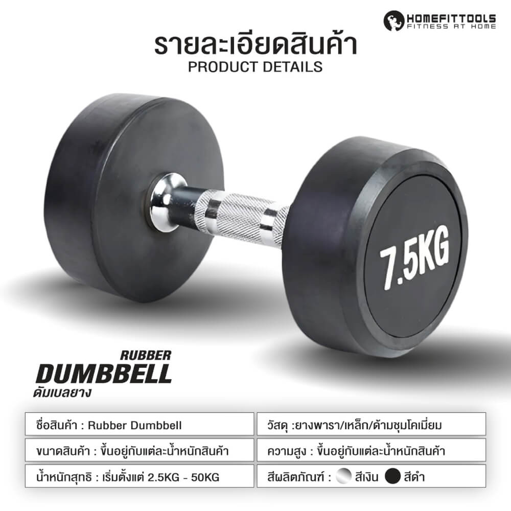ดัมเบลยางกลม HOMEFITTOOLS 50KG 1 คู่